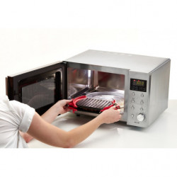 Lekue 1009081 Microwave Grill Pan, 25.2 x 14.8 x 5.4 cm, Platinum Silicone, Non-stick Steel, 0 to +240°C, Red