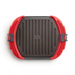 Lekue 1009082 Microwave Grill Pan, 27x20.7x4.4 cm, Platinum Silicone, Non-stick Coated Steel, 0 to +240°C, Red