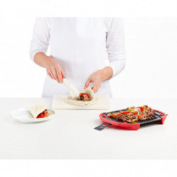 Lekue 1009082 Microwave Grill Pan, 27x20.7x4.4 cm, Platinum Silicone, Non-stick Coated Steel, 0 to +240°C, Red