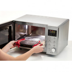 Lekue 1009082 Microwave Grill Pan, 27x20.7x4.4 cm, Platinum Silicone, Non-stick Coated Steel, 0 to +240°C, Red