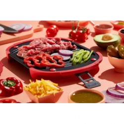 Lekue 1009082 Microwave Grill Pan, 27x20.7x4.4 cm, Platinum Silicone, Non-stick Coated Steel, 0 to +240°C, Red