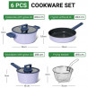Just Perfecto JL-330 Cookware Set, 6-Piece, Marble Finish, Induction Compatible, Glass Lid with Steam Vent, Purple/Blue