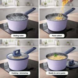 Just Perfecto JL-330 Cookware Set, 6-Piece, Marble Finish, Induction Compatible, Glass Lid with Steam Vent, Purple/Blue