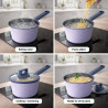 Just Perfecto JL-330 Cookware Set, 6-Piece, Marble Finish, Induction Compatible, Glass Lid with Steam Vent, Purple/Blue