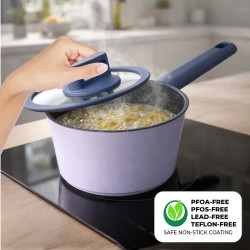 Just Perfecto JL-330 Cookware Set, 6-Piece, Marble Finish, Induction Compatible, Glass Lid with Steam Vent, Purple/Blue