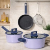 Just Perfecto JL-330 Cookware Set, 6-Piece, Marble Finish, Induction Compatible, Glass Lid with Steam Vent, Purple/Blue