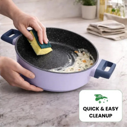 Just Perfecto JL-330 Cookware Set, 6-Piece, Marble Finish, Induction Compatible, Glass Lid with Steam Vent, Purple/Blue