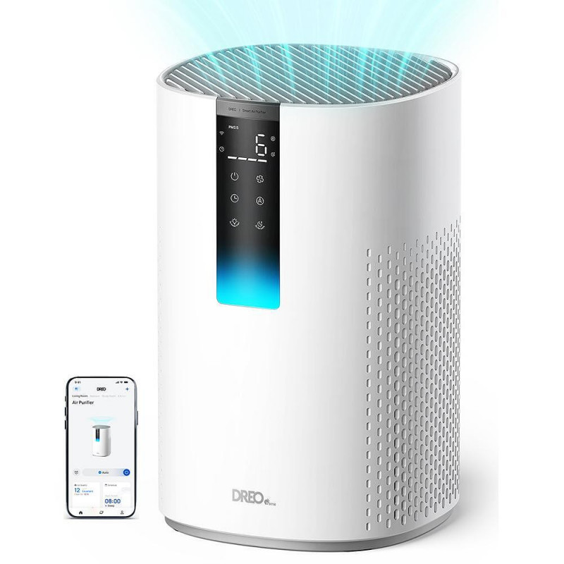 Καθαριστής αέρα DREO Macro 605S, 20 τ.μ., 202 μ.κ.α./ώρα, Wi-Fi, 4 ταχύτητες, Λειτουργία Νυχτερινή + Αυτόματη, Χρονοδιακόπτης, Παιδική ασφάλεια, Ενδείξεις LED για την ποιότητα του αέρα, Λευκό