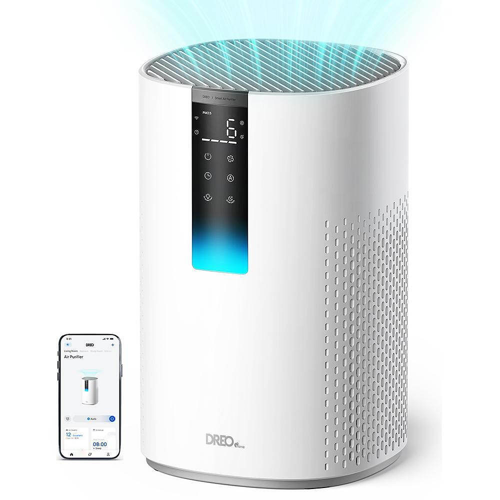 Пречиствател за въздух DREO Macro 605S, 20 м2, 202 м3/ч, Wi-Fi, 4 скорости, Нощен+Автоматичен режим, Таймер, Детска защита, LED индикатори за качество на ...