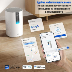 Пречиствател за въздух DREO Macro 605S, 20 м2, 202 м3/ч, Wi-Fi, 4 скорости, Нощен+Автоматичен режим, Таймер, Детска защита, LED индикатори за качество на въздуха, Бял