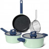 Just Perfecto JL-333 Cookware Set, 6-Piece, Marble Finish, Induction Compatible, Glass Lid with Steam Vent, Green/Blue