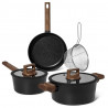 Just Perfecto JL-332 Cookware Set, 6-Piece, Marble Finish, Induction Compatible, Glass Lid with Steam Vent, Black