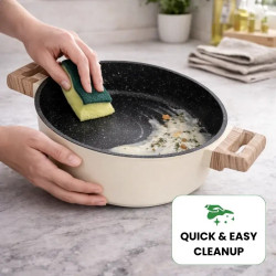 Just Perfecto JL-331 Cookware Set, 6-Piece, Marble Finish, Induction Compatible, Glass Lid with Steam Vent, Beige