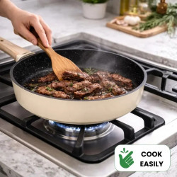 Just Perfecto JL-331 Cookware Set, 6-Piece, Marble Finish, Induction Compatible, Glass Lid with Steam Vent, Beige