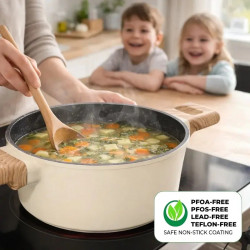 Just Perfecto JL-331 Cookware Set, 6-Piece, Marble Finish, Induction Compatible, Glass Lid with Steam Vent, Beige