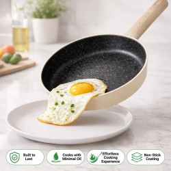 Just Perfecto JL-331 Cookware Set, 6-Piece, Marble Finish, Induction Compatible, Glass Lid with Steam Vent, Beige