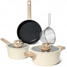 Just Perfecto JL-331 Cookware Set, 6-Piece, Marble Finish, Induction Compatible, Glass Lid with Steam Vent, Beige
