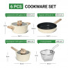 Just Perfecto JL-331 Cookware Set, 6-Piece, Marble Finish, Induction Compatible, Glass Lid with Steam Vent, Beige
