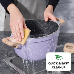 Set de oale si tigai Just Perfecto JL-34, 13 piese, Aluminiu, Acoperire din marmura, Capace din sticla cu orificiu pentru abur, Fara PTFE si PFOA, Inductie, Violet/bej