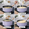 Just Perfecto JL-34 Cookware Set, 13 pieces, Aluminum, Marble finish, Glass lids with steam vent, PTFE- and PFOA-free, Induction-compatible, Purple