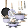 Just Perfecto JL-34 Cookware Set, 13 pieces, Aluminum, Marble finish, Glass lids with steam vent, PTFE- and PFOA-free, Induction-compatible, Purple