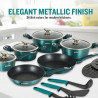 Herzberg HG-METBL15 Cookware Set, 15 pieces, Marble finish, Glass lids, Induction-compatible, Mint green