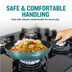 Herzberg HG-METBL15 Cookware Set, 15 pieces, Marble finish, Glass lids, Induction-compatible, Mint green