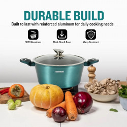 Herzberg HG-METBL15 Cookware Set, 15 pieces, Marble finish, Glass lids, Induction-compatible, Mint green