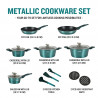 Herzberg HG-METBL15 Cookware Set, 15 pieces, Marble finish, Glass lids, Induction-compatible, Mint green