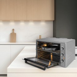 Μικρή κουζίνα Elite EMO-FL 65 2591, 2000W, 65 λίτρα, 3 λειτουργίες, Διπλό τζάμι, Θερμοστάτης, Χρονοδιακόπτης, Τουρμπίνι, Γκρι