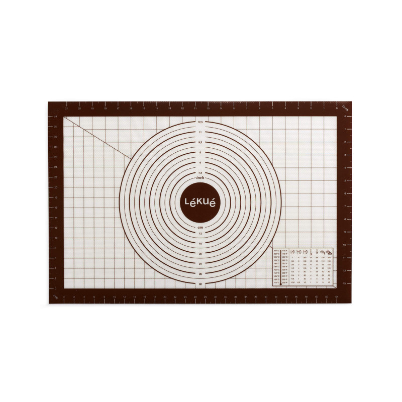 Lekue Rolling Mat 1009484, 60x40 cm, Measurement Markings, Silicone -20/+220°C, White/Brown