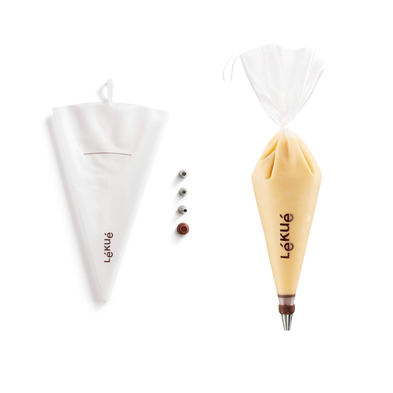 Lekue 1009491 Pastry Syringe Set with 3 Nozzles, Reusable, Polyurethane, 4–70°C, White