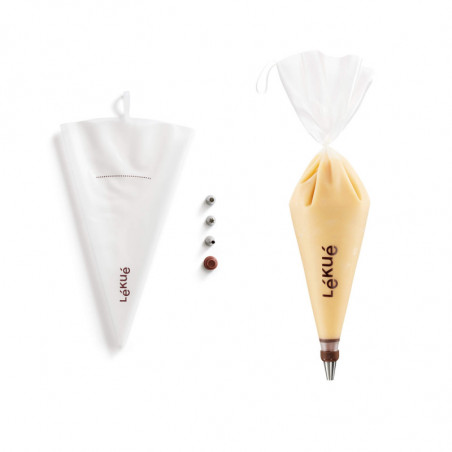 Lekue 1009491 Pastry Syringe Set with 3 Nozzles, Reusable, Polyurethane, 4–70°C, White