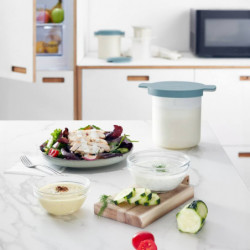 Set cupe preparare kefir si iaurt Lekue 1010155, 18,5 x 14,5 x 15,5 cm, +4°C / +90°C, Alb/Albastru