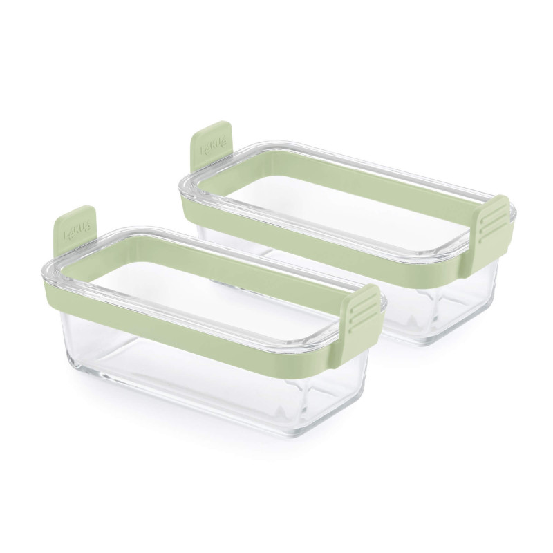Set of 2 Lekue 1010158 Rectangular Baking Molds, For Deep Fryers, Silicone Handles, Borosilicate Glass, Green