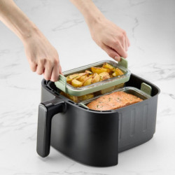 Set of 2 Lekue 1010158 Rectangular Baking Molds, For Deep Fryers, Silicone Handles, Borosilicate Glass, Green