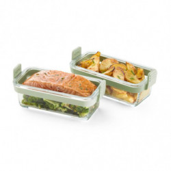 Set of 2 Lekue 1010158 Rectangular Baking Molds, For Deep Fryers, Silicone Handles, Borosilicate Glass, Green