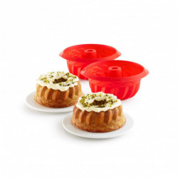 Set of 2 Lekue 1010162 baking molds, 15 cm diameter, 700 ml capacity, -60°C to +220°C, platinum-cured silicone, red