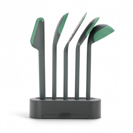 Lekue 1010178 Cooking Utensil Set, 6 pieces + stand, Silicone rim, 4/220°C, Green