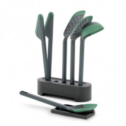 Lekue 1010178 Cooking Utensil Set, 6 pieces + stand, Silicone rim, 4/220°C, Green