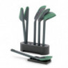 Set ustensile de bucatarie Lekue 1010178, 6 piese + suport, Margine din silicon, +4°C/+220°C, Verde