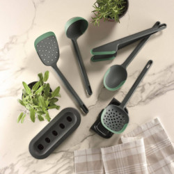 Set ustensile de bucatarie Lekue 1010178, 6 piese + suport, Margine din silicon, +4°C/+220°C, Verde