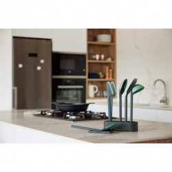 Lekue 1010178 Cooking Utensil Set, 6 pieces + stand, Silicone rim, 4/220°C, Green