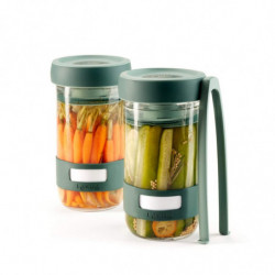 Lekue 1010192 Vegetable Pickling Set, 2 x 700 ml, Pressing Disc, -20/+100°C, 3 pieces, Green