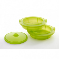 Lekue 1010195 Microwave Steamer, 2 tiers, Compatible with pots Ø19–22 cm, Snug fit, -60/+220°C, Silicone, Green