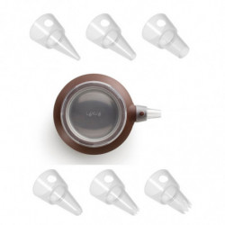 Lekue 1010198 Pastry Syringe, 6 Nozzles, -60°C/+220°C, Platinum Silicone, Brown