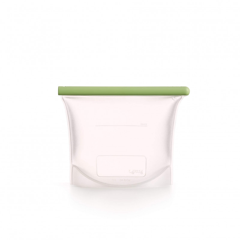 Lekue 1010206 Storage and Freezing Bag, 21.5 x 18.5 cm, 1 L, Platinum Silicone, -20°C/+80°C, Green