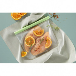 Lekue 1010206 Storage and Freezing Bag, 21.5 x 18.5 cm, 1 L, Platinum Silicone, -20°C/+80°C, Green