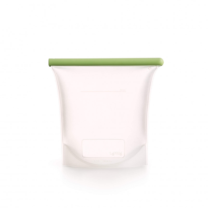 Lekue 1010207 Storage and Freezing Bag, 21.5 x 24.5 cm, 1.5 L, Platinum Silicone, -20°C/+80°C, Green