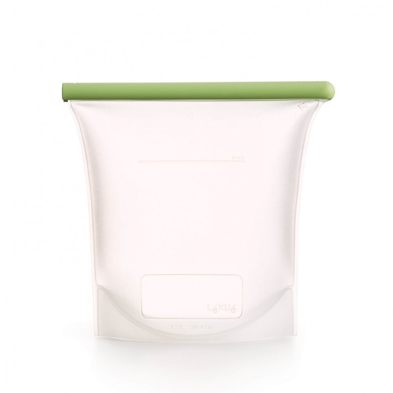 Punga depozitare alimente solide/lichide Lekue 1010210, 1,5 L, Silicon, Rezistenta la scurgeri, Etichetare, -60°C/+220°C, Verde